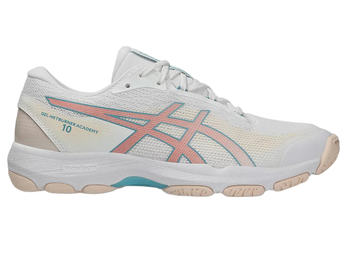 Asics Netburner Academy 10 Ladies Netball Shoes - White/Wild Blossom