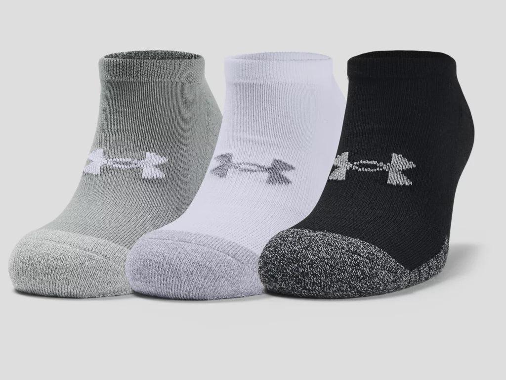 Under Armour HeatGear No Show Socks 3-Pack-Grey/White/Black-Bruntsfield Sports Online
