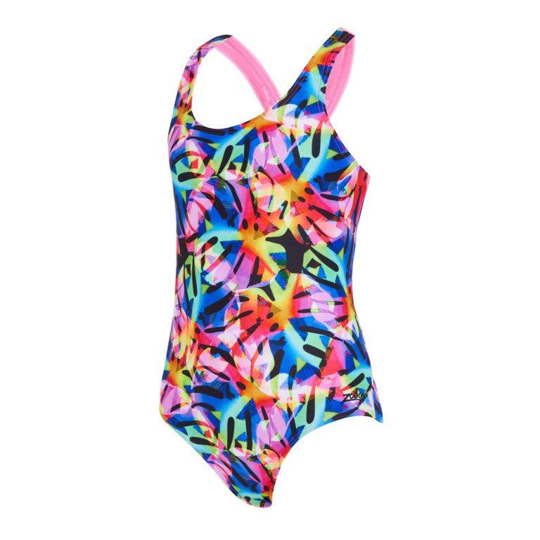 Zoggs Rainbow Palms Girls Rowleeback Swimming Costume-Bruntsfield Sports Online
