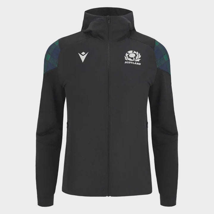 Macron Men's Scotland Rugby 2023/24 Travel Hoody Full Zip - Black/Tartan