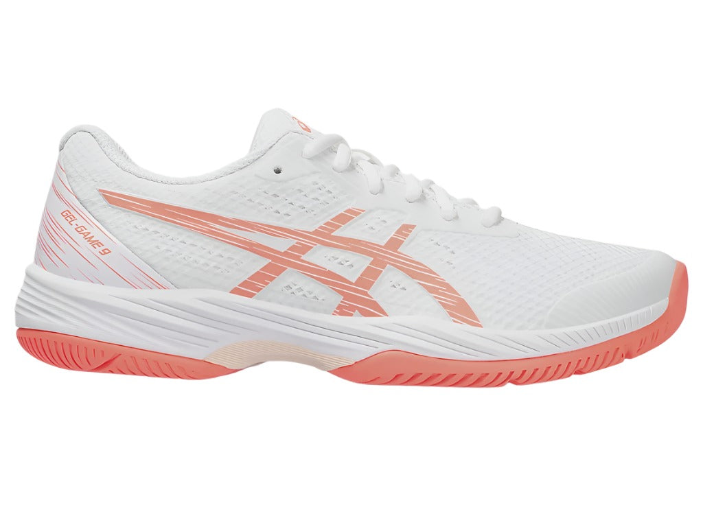 Asics Gel Game 9 Ladies Tennis Shoes - White / Sun Coral