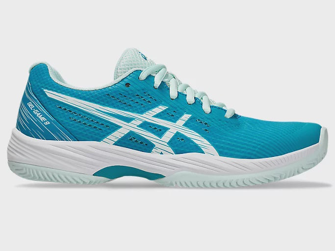 Asics Gel Game 9 Clay/OC Ladies Tennis Shoes - Teal Blue/White