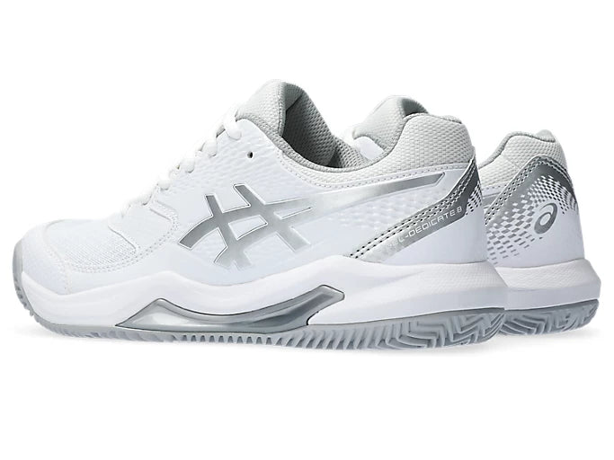 Asics Gel Dedicate 8 Clay Ladies Tennis Shoe - White/Pure Silver