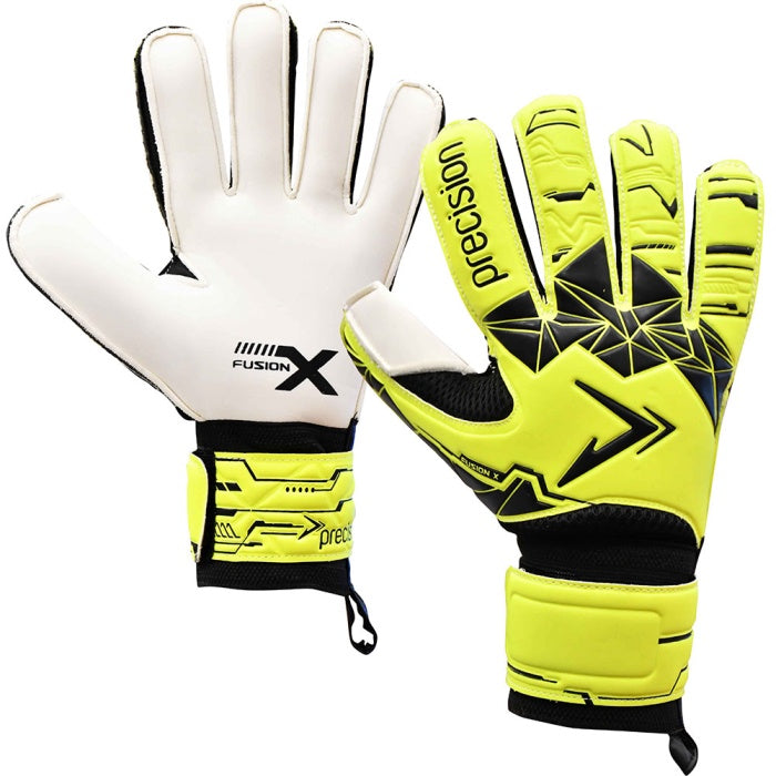 Precision Junior Fusion X Flat Cut Essential Goalkeeper Gloves (Fluo Yellow/Black)