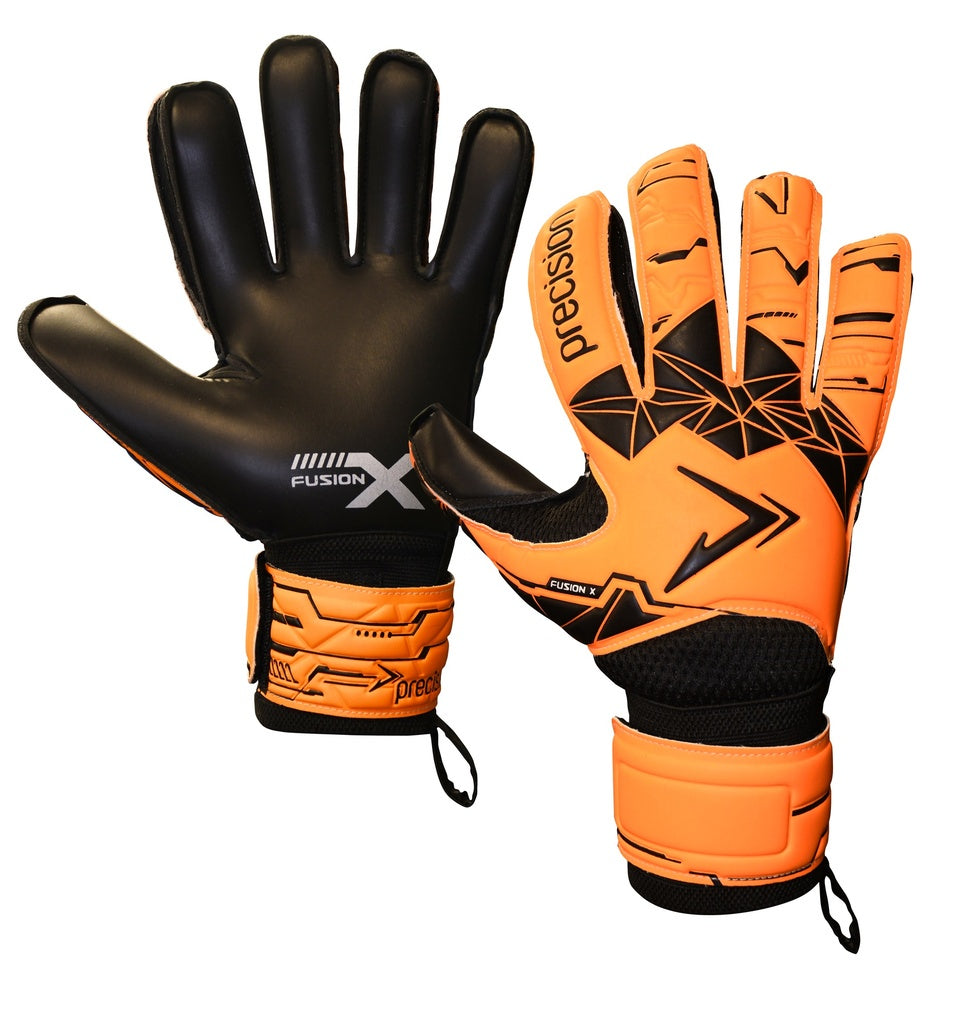 Precision Junior Fusion X Flat Cut Essential Goalkeeper Gloves (Fluo Orange/Black)
