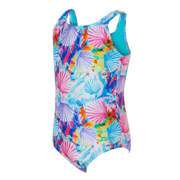 Zoggs Girls Scoopback Swimming Costume - Crazy Clams