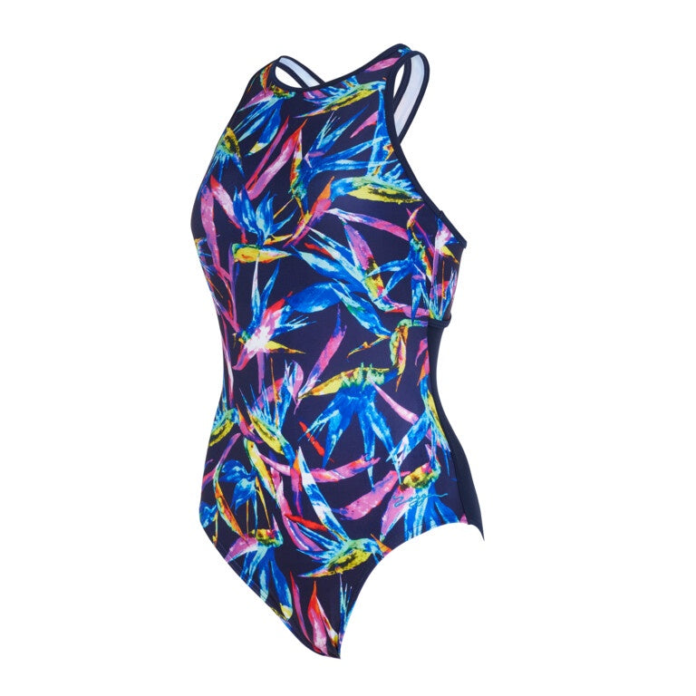 Zoggs Hi Cross Back Ladies Swimming Costume - Neon Crystal