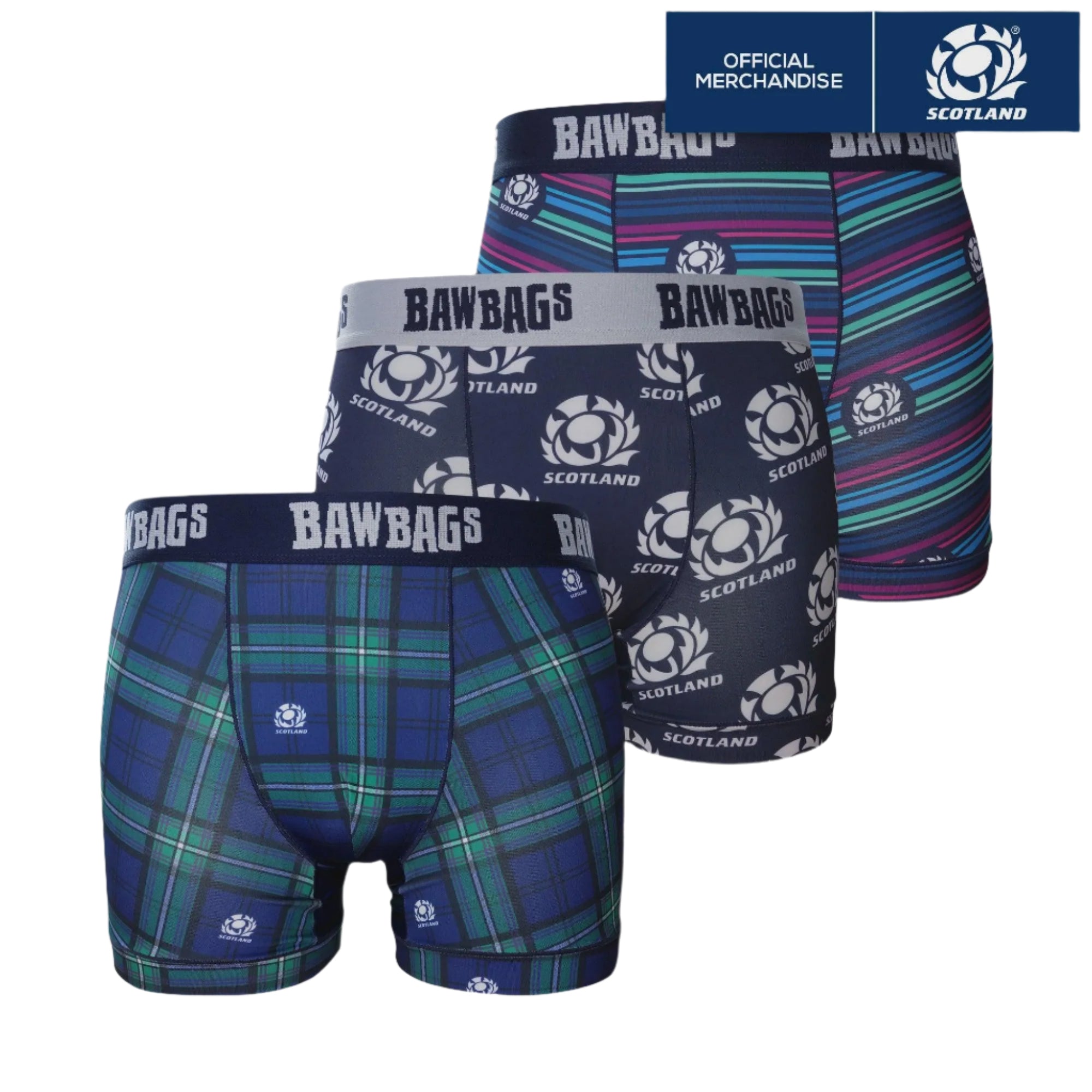 Bawbags Cool De Sacs Scottish Rugby 3 Pack Boxer Shorts-Bruntsfield Sports Online