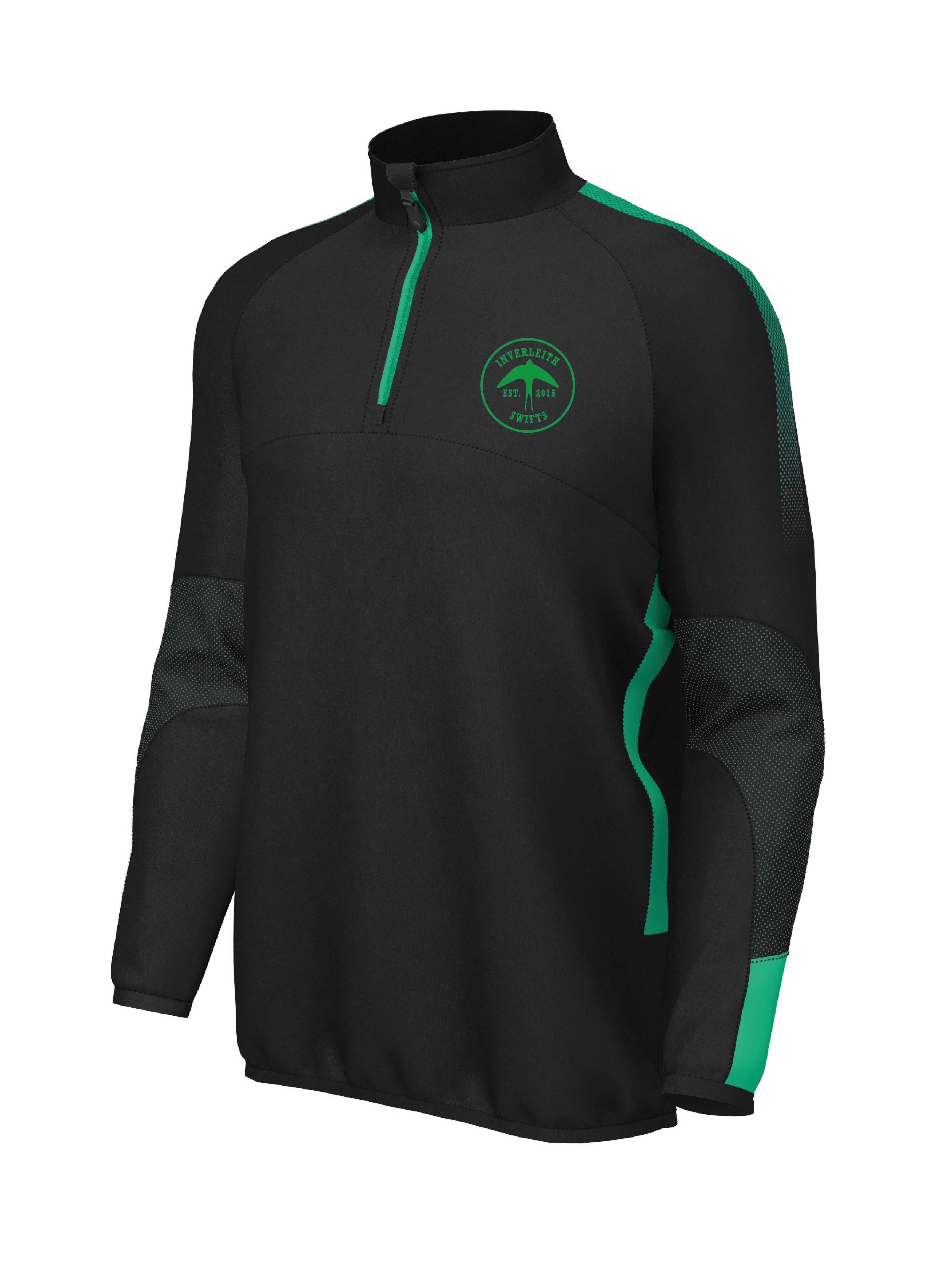 Inverleith Swifts Netball 1/4 Zip Jumper-Black/Green-Bruntsfield Sports Online