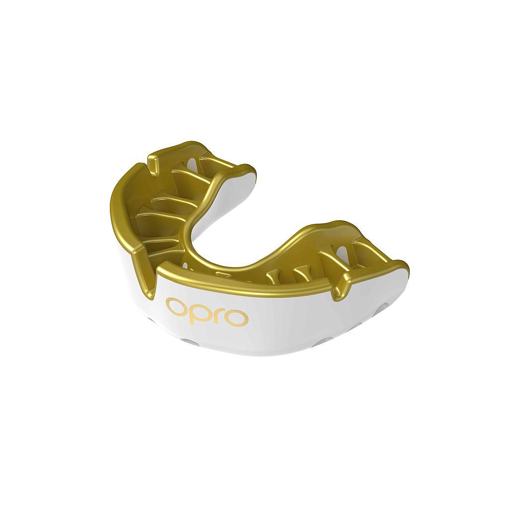 OPRO Gold Self-Fit Mouthguard - White/Gold - Adult-Bruntsfield Sports Online
