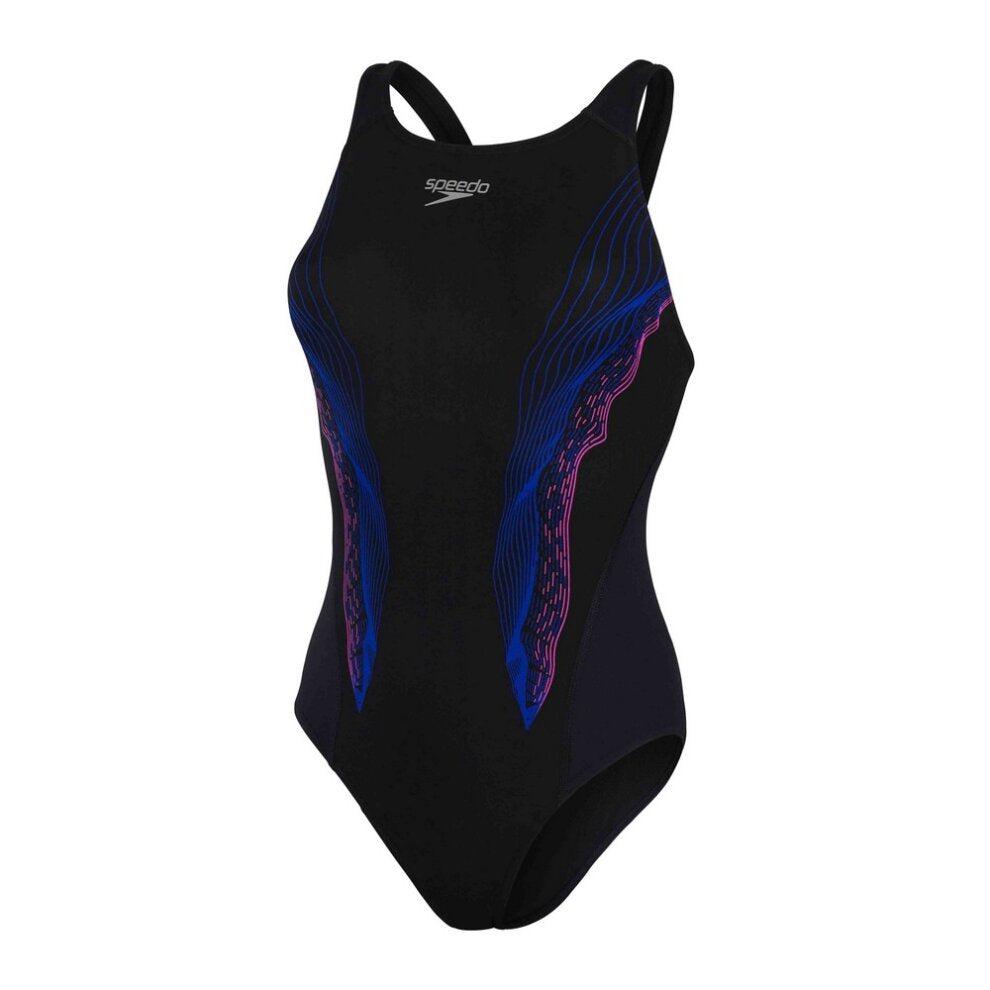 Speedo Eco Endurance+ Placement Recordbreaker Swimsuit (Black/Blue/Orchid)-Bruntsfield Sports Online
