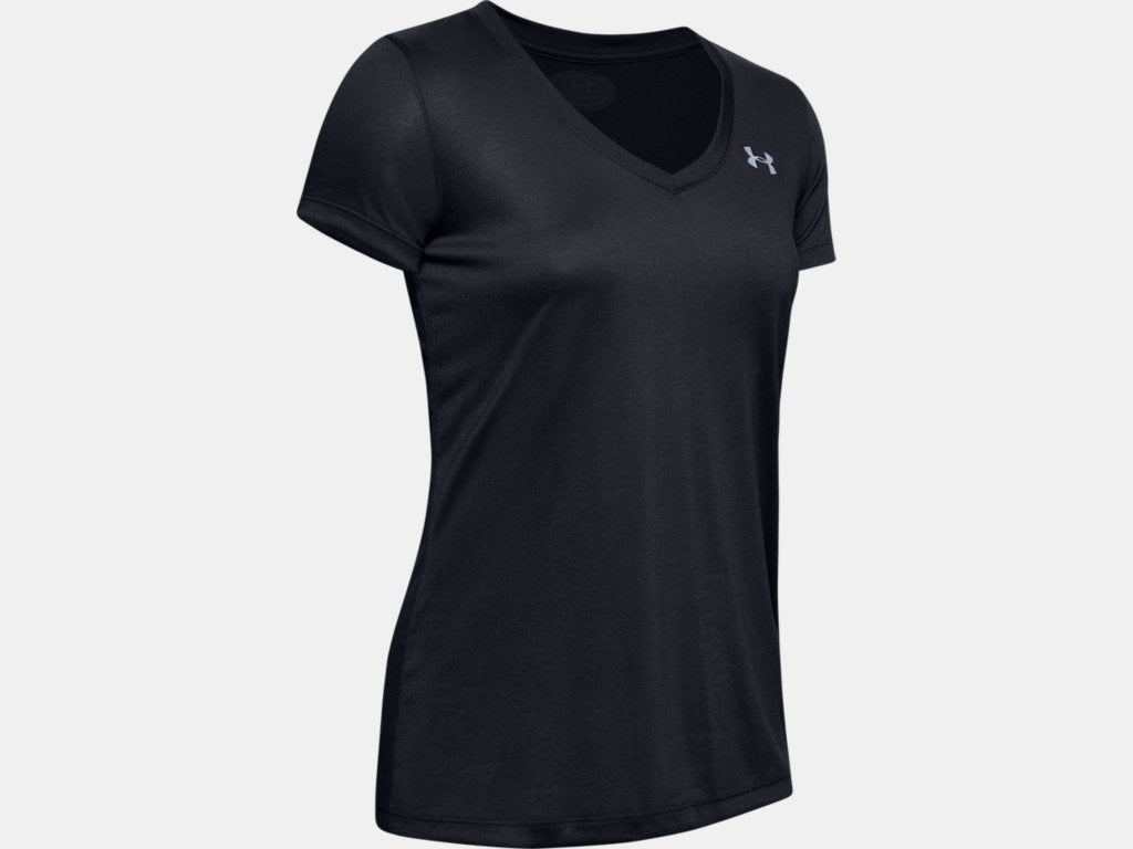 Under Armour Tech V Neck T Shirt-Black-Bruntsfield Sports Online