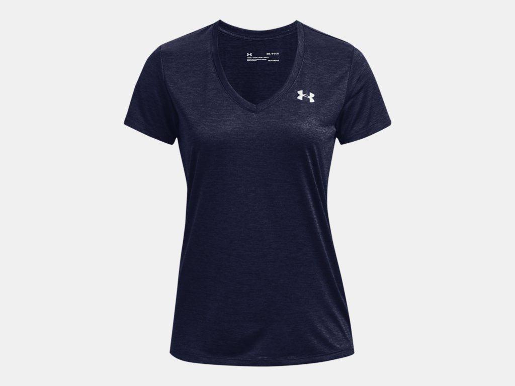 Under Armour Women's Tech Twist V-Neck T Shirt- Midnight Navy-Cadet-Metallic Silver-Bruntsfield Sports Online