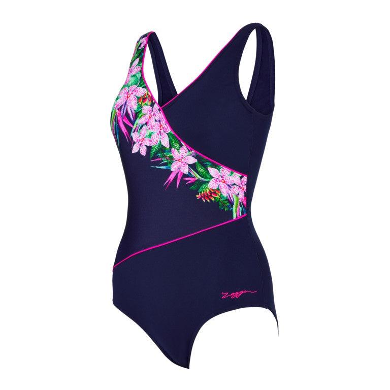 Zoggs Orchid Daze Wrap Front Ladies Swimming Costume-Bruntsfield Sports Online