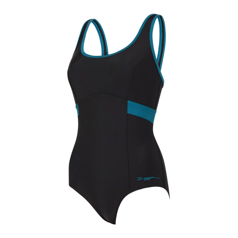 Zoggs Dakota Crossback Ladies Swimming Costumes - Black/Green